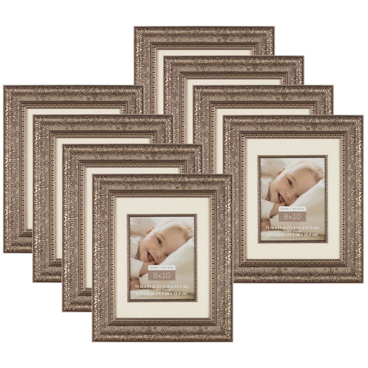 8 Pack: Silver 8" x 10" Floral Frame with Mat, Home Collection by Studio Décor®